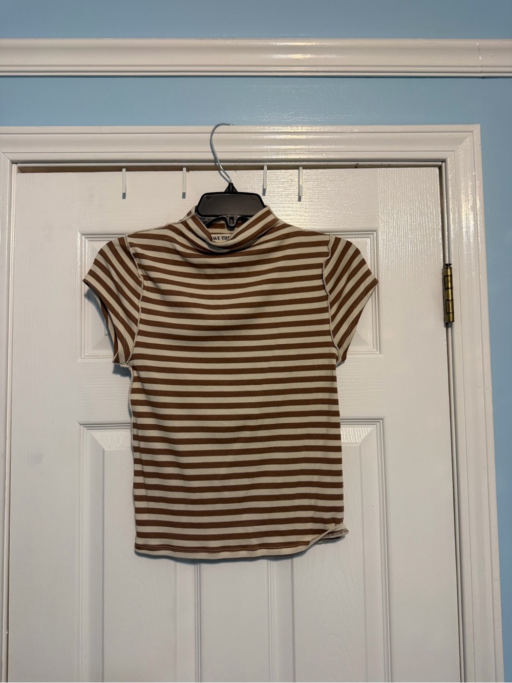 NWT Free People Brown & Cream Striped Mock Neck Tee